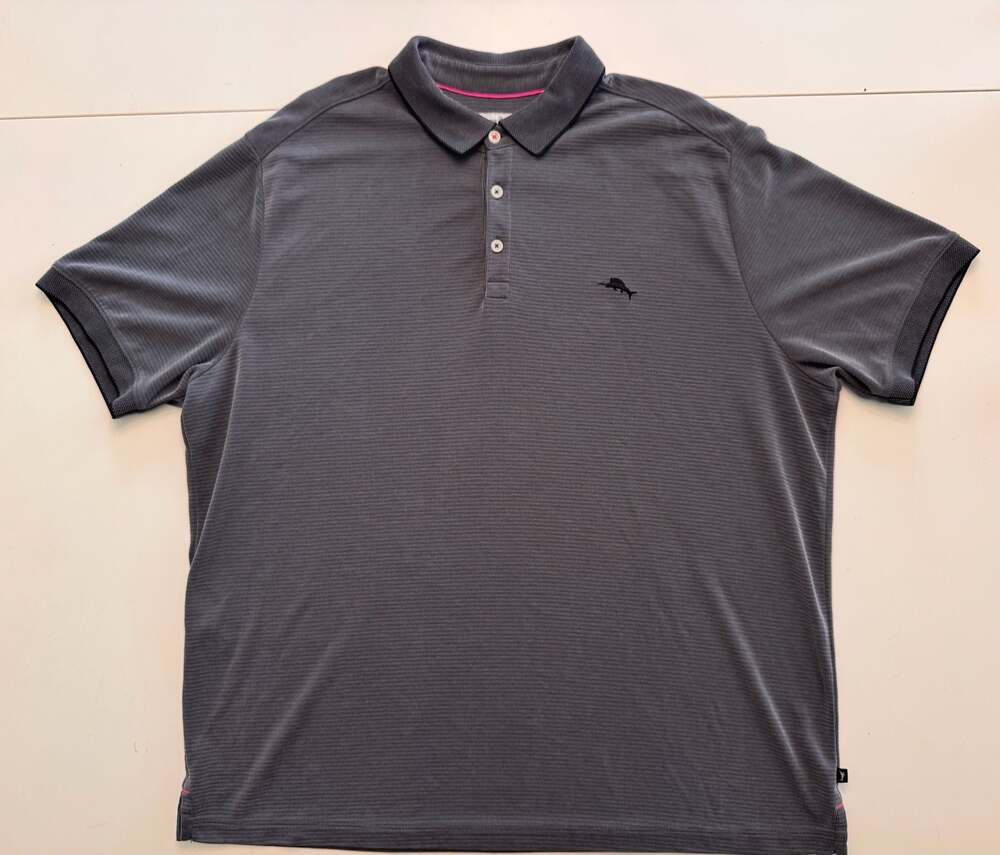 Tommy Bahama IslandZone Polo Shirt, Charcoal Grey Stripe, Men's XXL